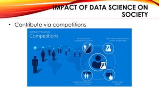 IMPACT OF DATA SCIENCE ON
SOCIETY
• Contribute via competitions
 