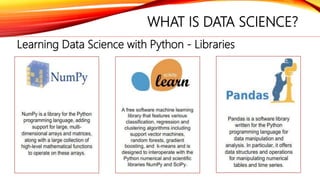WHAT IS DATA SCIENCE?
Learning Data Science with Python - Libraries
 