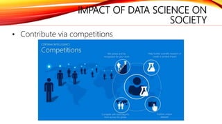 IMPACT OF DATA SCIENCE ON
SOCIETY
• Contribute via competitions
 