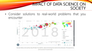 IMPACT OF DATA SCIENCE ON
SOCIETY
• Consider solutions to real-world problems that you
encounter
 