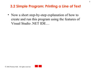 3.2 Simple Program: Printing a Line of Text Now a short step-by-step explanation of how to create and run this program using the features of Visual Studio .NET IDE… 