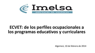 ECVET: de los perfiles ocupacionales a
los programas educativos y curriculares
Algemesí, 10 de febrero de 2014

 