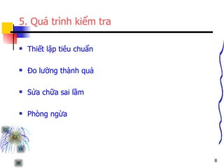 5. Quá trình kiểm tra Thiết lập tiêu chuẩn Đo lường thành quả Sửa chữa sai lầm Phòng ngừa 