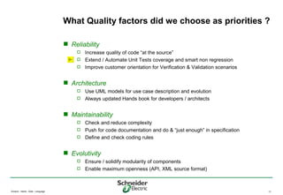 Division - Name - Date - Language 17
What Quality factors did we choose as priorities ?
 Reliability
 Increase quality o...