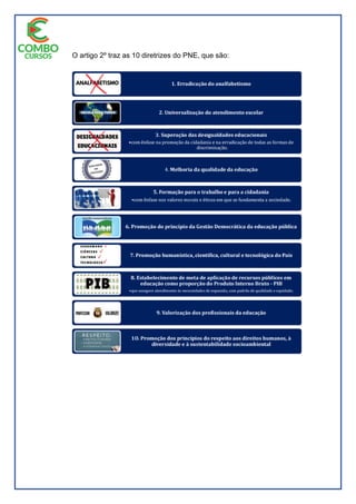 O artigo 2º traz as 10 diretrizes do PNE, que são:
 