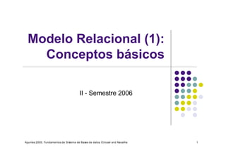 Modelo Relacional (1):
    Conceptos básicos

                                       II - Semestre 2006




Apuntes 2005, Fundamentos de Sistema de Bases de datos, Elmasri and Navathe   1