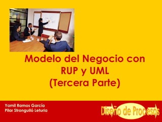 Modelo del Negocio con RUP y UML (Tercera Parte) Yamil Ramos García Pilar Stronguiló Leturia 