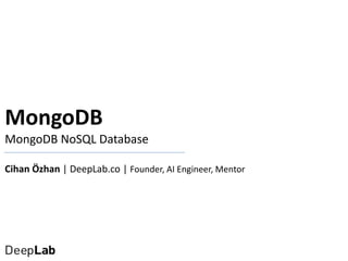 MongoDB
MongoDB NoSQL Database
Cihan Özhan | DeepLab.co | Founder, AI Engineer, Mentor
 