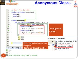 Anonymous Class…
Anonymous
class.
Class name is given by the
compiler:
ContainerClass$Number
60
 
