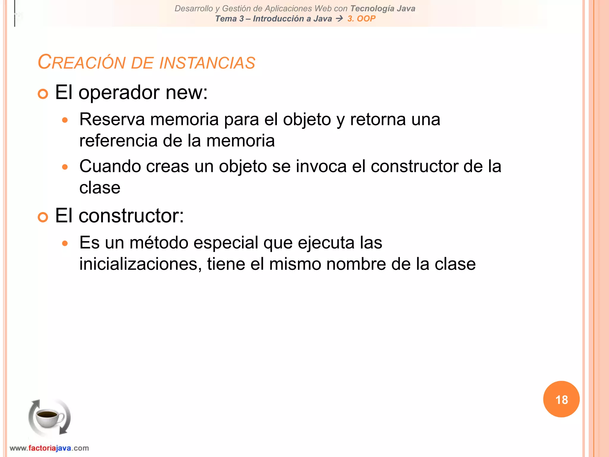 13Clases y objetosClasePodemos considerala como una plantilla, un prototipoEs la estructura fundamental en la OOPObjetoPropiedadesEspecifican los datos definidos en la claseMétodosEspecifican las operaciones sobre las propiedades. También definidos en la clase.Un objeto es una instancia de una claseLos valores de las propiedades de una instancia son diferentes de los de otra/s instancia/sLas instancias de la misma clase comparten los mismos métodos
