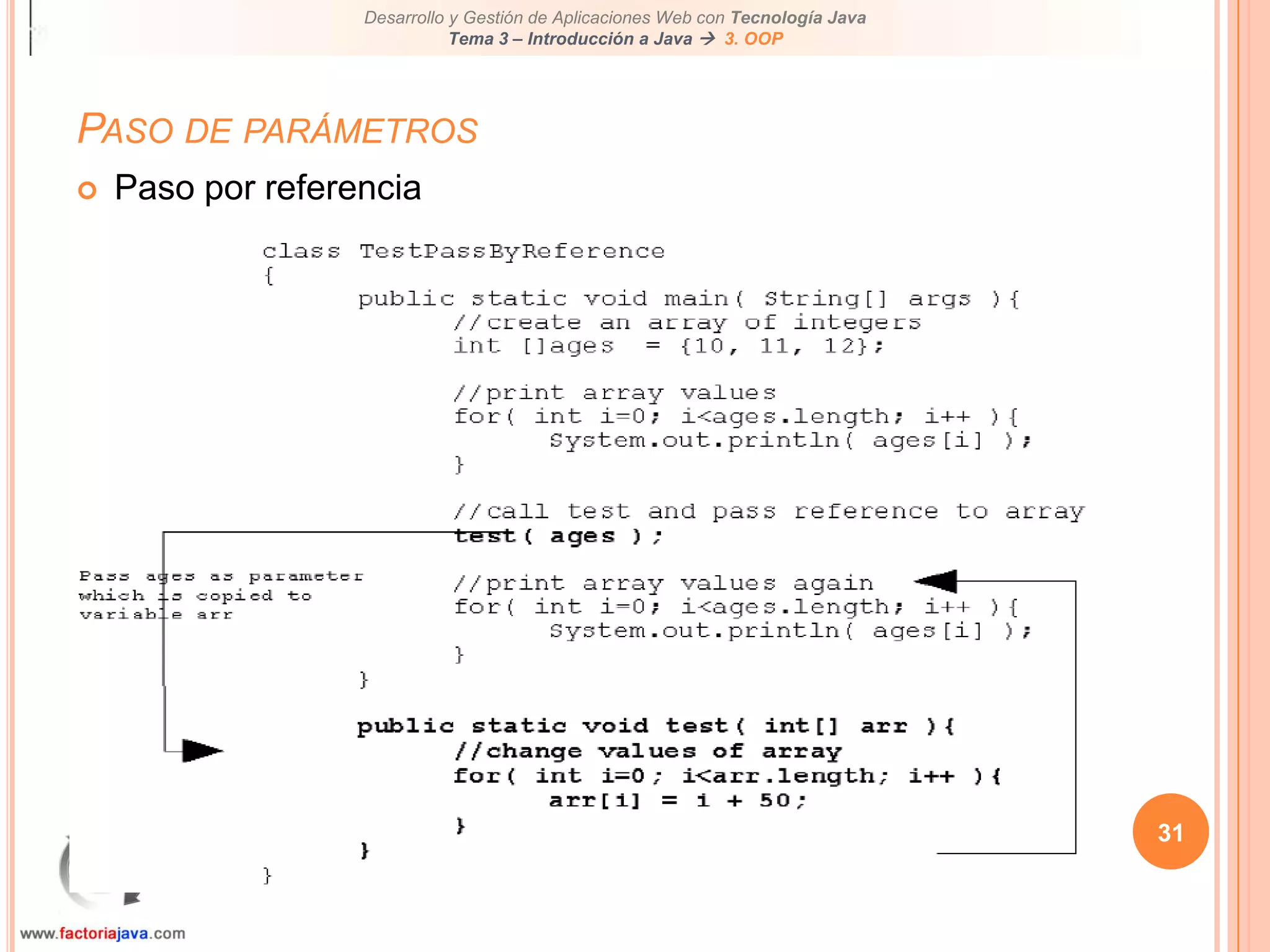 26MétodosEjemplos de métodos static://converts the String 10, to an integerint i = Integer.parseInt(“10”);//Returns a String representation of the integer argument as// an unsigned integer base 16String hexEquivalent = Integer.toHexString( 10 );