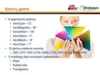 Spalvų gama 
•6 pagrindinės spalvos: 
•VeroCyan–‘C’ 
•VeroMagenta–‘M’ 
•VeroWhite+ –‘W’ 
•VeroYellow-‘Y’ 
•VeroBlack+ -‘K’...