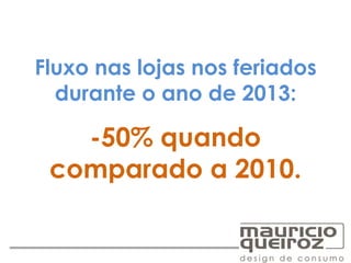 Fluxo nas lojas nos feriados
durante o ano de 2013:
-50% quando
comparado a 2010.
 