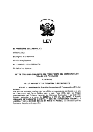 Proyecto De Ley 1545 De Equilibrio Finaciero 2008