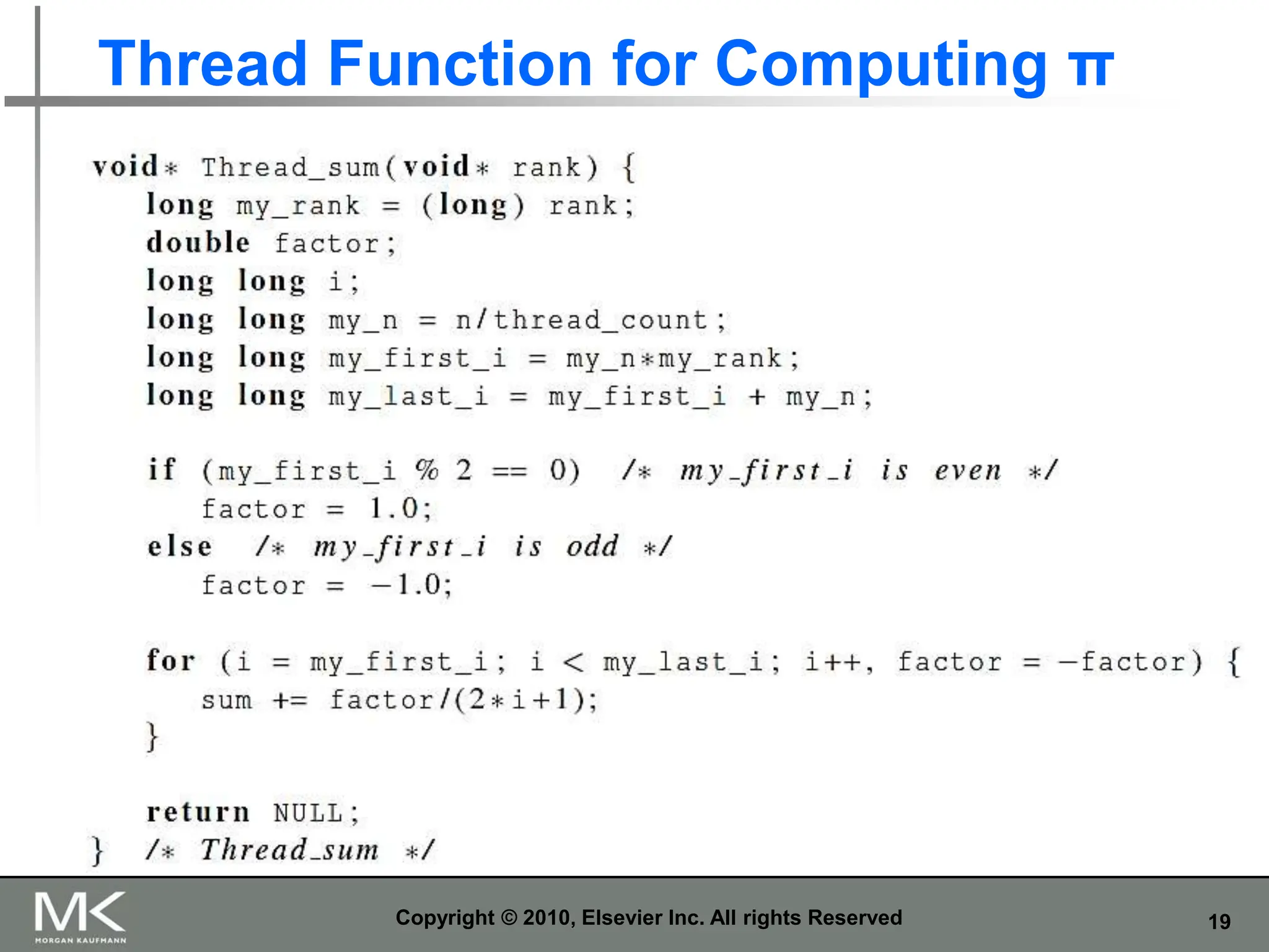 19
Thread Function for Computing π
Copyright © 2010, Elsevier Inc. All rights Reserved
 