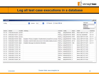 Log all test case executions in a database
25.08.2022 Carsten Härle, www.straightec.de 28
 