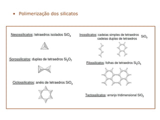 • Polimerização dos silicatos
 
