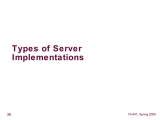 36 15-441, Spring 2005
Types of Server
Implementations
 