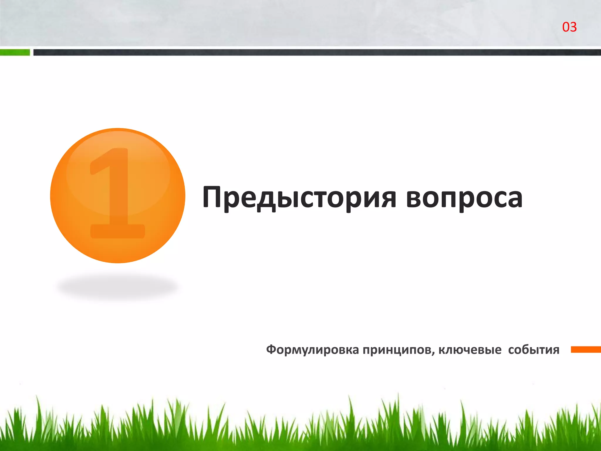 Предыстория вопроса
Формулировка принципов, ключевые события
03
 