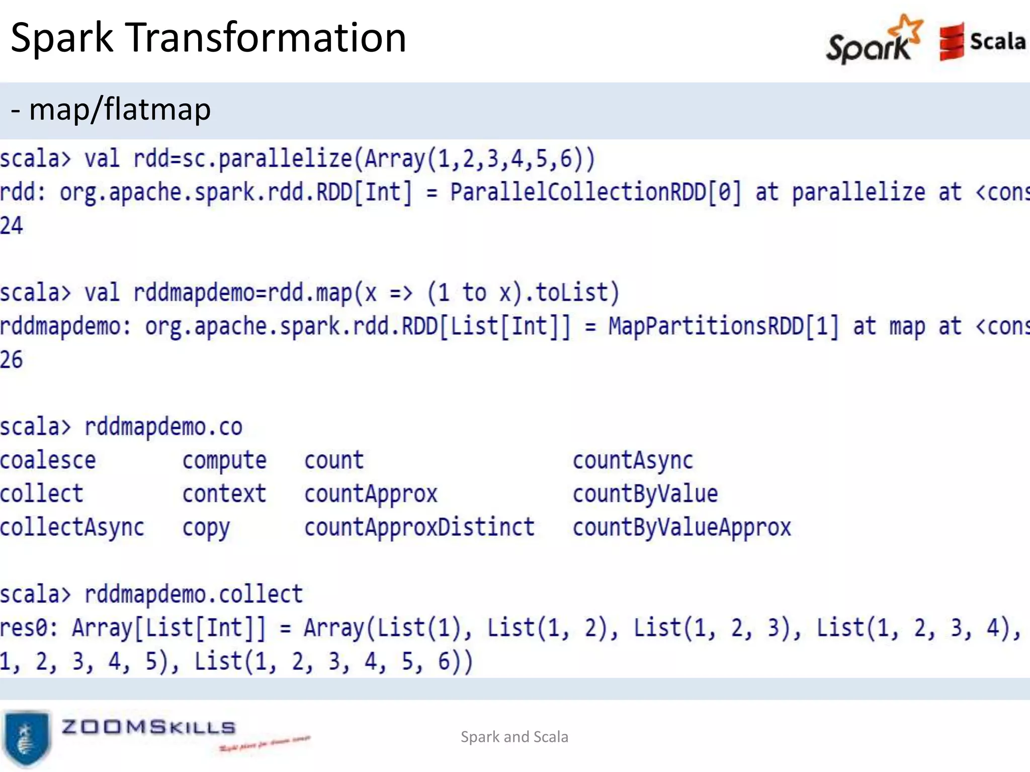 Spark Transformation
- map/flatmap
Spark and Scala
 
