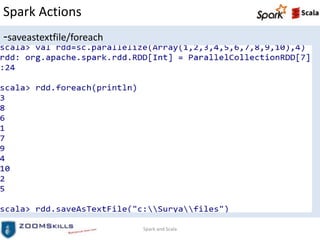 Spark Actions
-saveastextfile/foreach
Spark and Scala
 