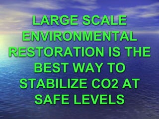 LARGE SCALE 
ENVIRONMENTAL 
RESTORATION IS THE 
BEST WAY TO 
STABILIZE CO2 AT 
SAFE LEVELS 
 