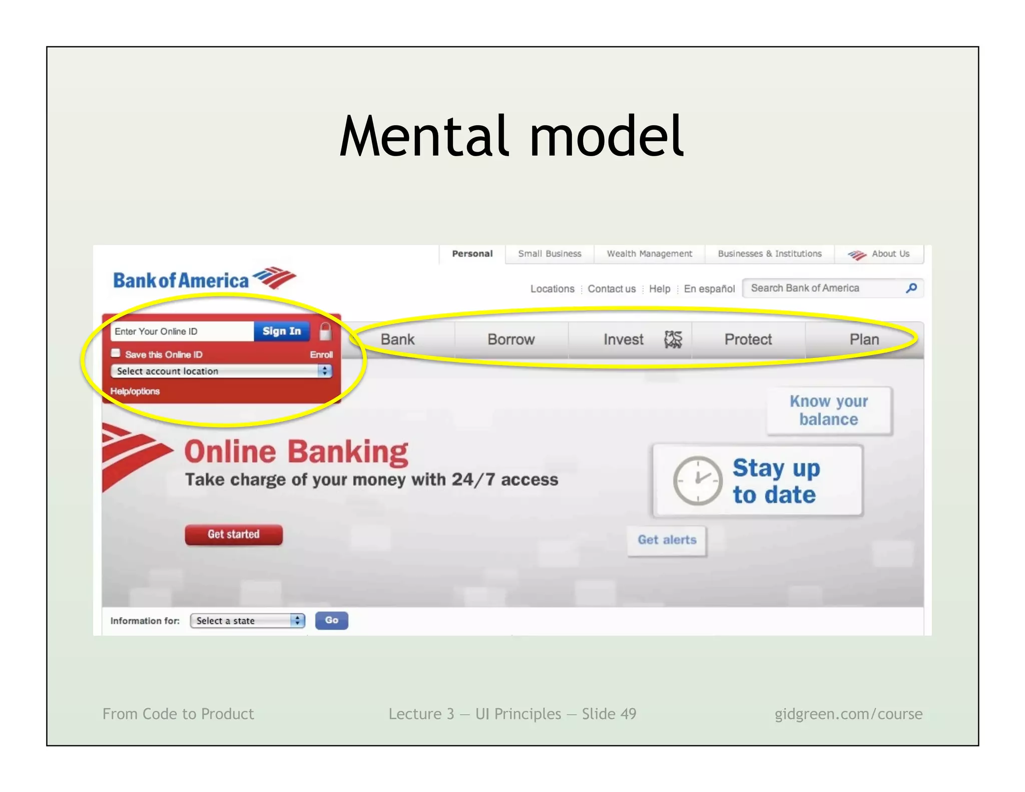 Mental model




From Code to Product    Lecture 3 — UI Principles — Slide 49   gidgreen.com/course
 