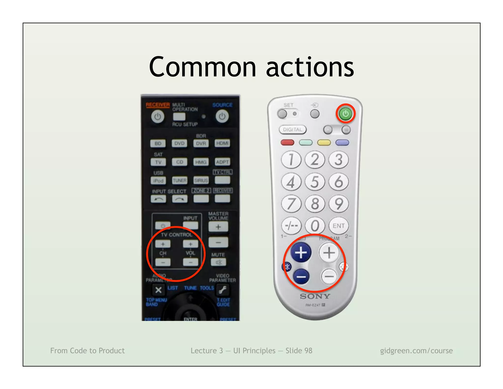 Common actions




From Code to Product     Lecture 3 — UI Principles — Slide 98   gidgreen.com/course
 