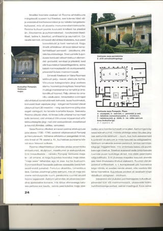 llmal ke hoonele osakaa ol Rooma arhitekt!!r s
mrjrgaiava t suuren ku Kreekas, see tu enes hastiv6'
iaerendarLd i.stltursiooni.lest ja ka naitekskargelasle-
ku iusesl, mis o i a useks mon!mendiarh tekluur le.
Rooma kultu!ri juurde ku! usicl k ndlast ka pleebs
irl , 16buEemis ja puhkamiskohacl tur!hoonecl (bas i-
rda         datd         bd'.      d     o-l_adr"o            -    "-^-d          '1.C"

racalla te.mld), vimased ol.l Lihdas klubideks, kus peeti
                          koosoekuid la oet raamatuid Kog!
                          ilma k arhitektuur o kavanclatucltemp
                          l a r h i i e k t u ! r i s a r n a s e t p d u l i k u n a ,o h t
                          rale ka!n stostega. Sseruumicle kuj!n
                                                                                                        Vetiuste nrjr perisliiiil6u
                          duses kord!sid valisrhitektuu eemen                                           2. stiili soinamaalinsutega
                          d i d : p o n a a l d , s a m b a d l a p i l € s l r i d ,a e d
                          o d kljundatLd kassettlaqedena, seinu
                          kats d harhorp aadld v6 siukkpaneelid,                                                                                        "l
                          p6randail iluises marmormosaiik
                               Erre%lt Kreekasi on vana Foomasl                                                   E c                    rl .ol
                          sa Inud pa iu leaver elamdte kohta.                                                   t                    "                     ,
                          Vltrlvluse katesoor ate jarg asetses
                          e l a m u h o o n e t ! p o o o g i s e s h i e r a r ha s
                          m u i d u g i m a c l aa m a k u i l e m p l l d j a n h i s                         dl            ll                             id
                          Lond kud hooned P.liu olenes kr oma
                          niku varak!sesl; lnnapleebsi urlrimajad
o d ehltat!d konstr!ktivset                   kehvast, ausa hoolmatut,
korusei.l        sa1 valaclusejdrgi               korgemad hooned o evat
u alunud kuni 20 meetr n                      nlng see komme pohtLStas
sage i varingu .1, ka lervete kvarta ite kaupa seevasru                                                 vettiusre maia Pompejis. Plaan.
                                                                                                        ' - s i s s € p b : i 3b - a a t r i u m , c . p e r i s i i i i i lj a a e d ,
                                                                                                                               ,
Flooma U kute villad, niilinnaslvi/la urbana) kri ka naal                                               d.kiiralist€vastuvoturuunid,. -tticliniuh,
lvil/a terrana), atid ehirarrd Vitrlv use k rjapa.d!d.rhi                                               f - naisleruumid, g - ktiitk, h "
                                                                                                        koos kodu.lt.riga.
tekuurteeg itejiirgi: nad o d vastupdavad, otstarbekad
ja kar. d (firmttas. utilitas. venustasl
       Vana Rooma villadest a n.avad parima ettekulutuse                                       ne.les vana kombe kohase t oma jalad Aatriu m iga kn 9-
luba alaies 1730. 1740. aasta is1 vd ta kaevatld Pompeji                                       n e s i d k 6 r v ar u u m d , m 6 6 d a p i k t e l g e e d a s l i i k ! d e s l d r g -
ra Hercu a.eum. M6ema arhitektuur peegeldab ilmet,                                             nes aaliumt e tablinum     ru!m, kus hoiti esivanemaid
m i s L i n n a l o 7 9 a a s l a p . K r , k u i h a k k a sp u r s k a m a k 6 F             kujulavaicl sk! ptuure ja m da kasuat ka sdogisaa na.
valasuvVes!uvlvu kaan                                                                          Tablinum onakatda avares peristrinll, lahtise sammas
       Rooma vil aarhltektu!r!hendas endas ans6mbliks                                          kdig!ga ringgaleriisse, mis umbriises kaevu v6 pu€k
ehitusku.st, sk!lptuuri, maal kunsti ja aiakujundlse                                           kaevuga sise6ue. Sise6ue avanesid seda !mbrltsevate
t,.        t-r".tdct-l-            ldrptpo-ppj                   v6 it6           nod        r u u m i d e p u u s i ! u k i d e g a a k n a . l ,m i s o l i d k i p e a m s e k s
 e     oli omane. ei kosu kujun.lus koonclus maja s sse.                                       v a l g u s a i k a k s . E r t i j 6 u k a t e s m a j a d e s k a s u t a t ra k e r d e
 I    d-     "         df-rod          dq'.            r.6    L I ldo-FrLL               'i    ees h.lst dhukeseks ihvitud arabastrt R!umid olid jaF
Snmmeetrillse t iassaadis paiknev sissepaas (seda karr-                                        jestatucl anflaadset, s. t korapijrasei                                      p k hoonetiiva
s e s i d e r a l d i l u m a a c l : F o r c u L u su k s e l i i b u , L m e n l n u s       tege n6nda, et avades nende uksed, vois vaadau labl
l a v e . c a r d e a ! k s e h i n g i ) j u h n s a a t r i u m l .m s o i m a j a e s -     t e t u e h o o n e t i v a . K u j u n c l ! s ep o o e s t o l i l a v 6 l s e t k 6 9 e
mere es nduspoole ruum, perekonna ruum d asus d                                                rikkalikun sooqisaa     t/brrum
5oo'^.9-ooo-l A"ri._ ood-.1" o 06"nd.i -'                                                           nterjitord old j6ukates patrlts majades kr.iluslikud:
d na spets aa ne kivivann mis lE tls vihmaveega kat!                                           pora odllr.r .orn-'norro.d,.                               r.-aroo-llol-
ses petLva ava kaudur vannls pes kLia ne majja sise                                            |.      ronoorqdpo.oo.                           etrlFl-aa 'sLd ?oo,seira


24
 