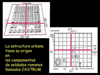 cardo

La estructura urbana
tiene su origen
en
los campamentos
de soldados romanos
llamados CASTRUM

 