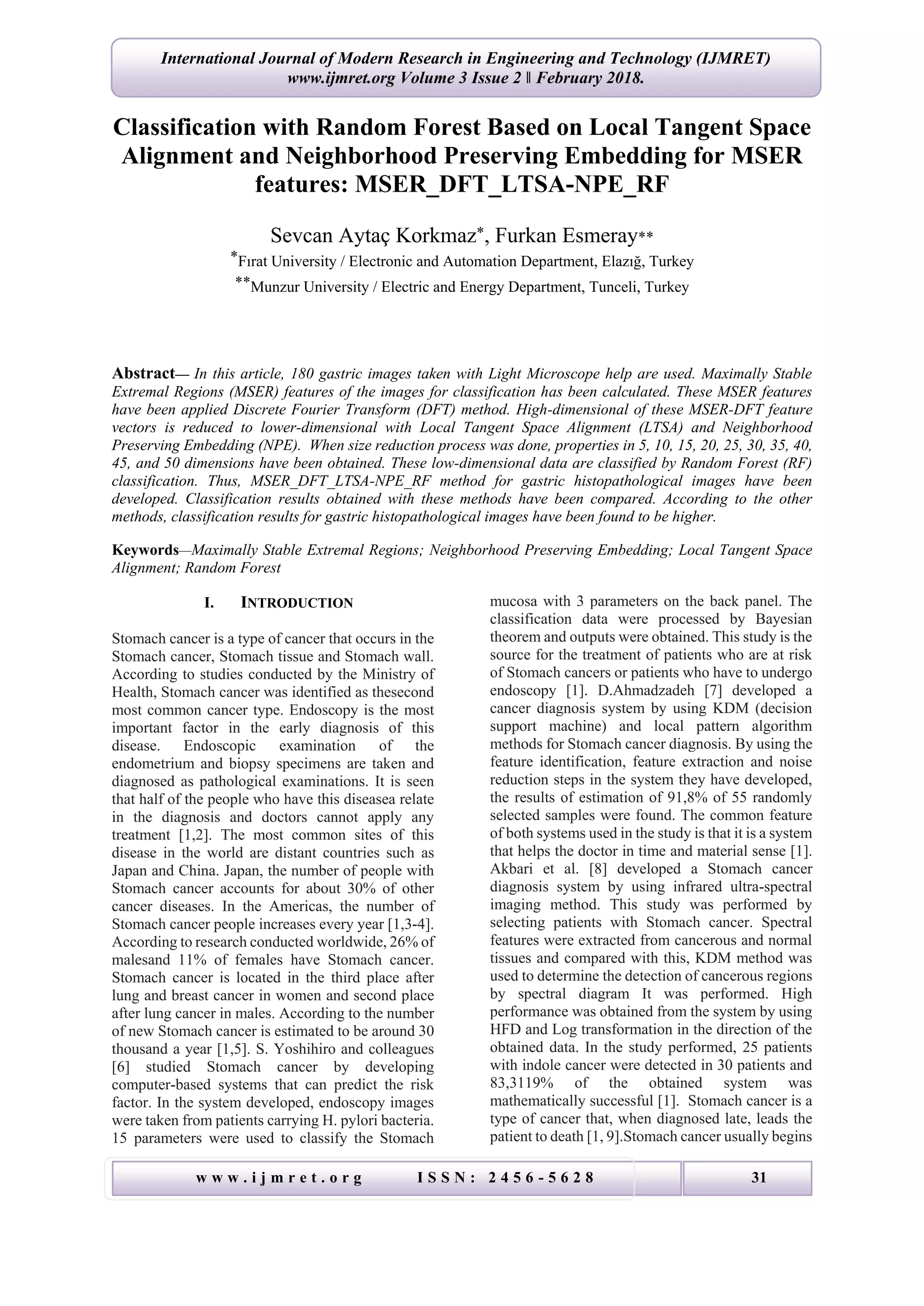 Classification with Random Forest Based on Local Tangent Space ...