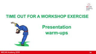 34
TIME OUT FOR A WORKSHOP EXERCISE
Presentation
warm-ups
 