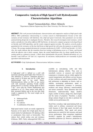 Comparative Analysis of High Speed Craft Hydrodynamic Characterization ...