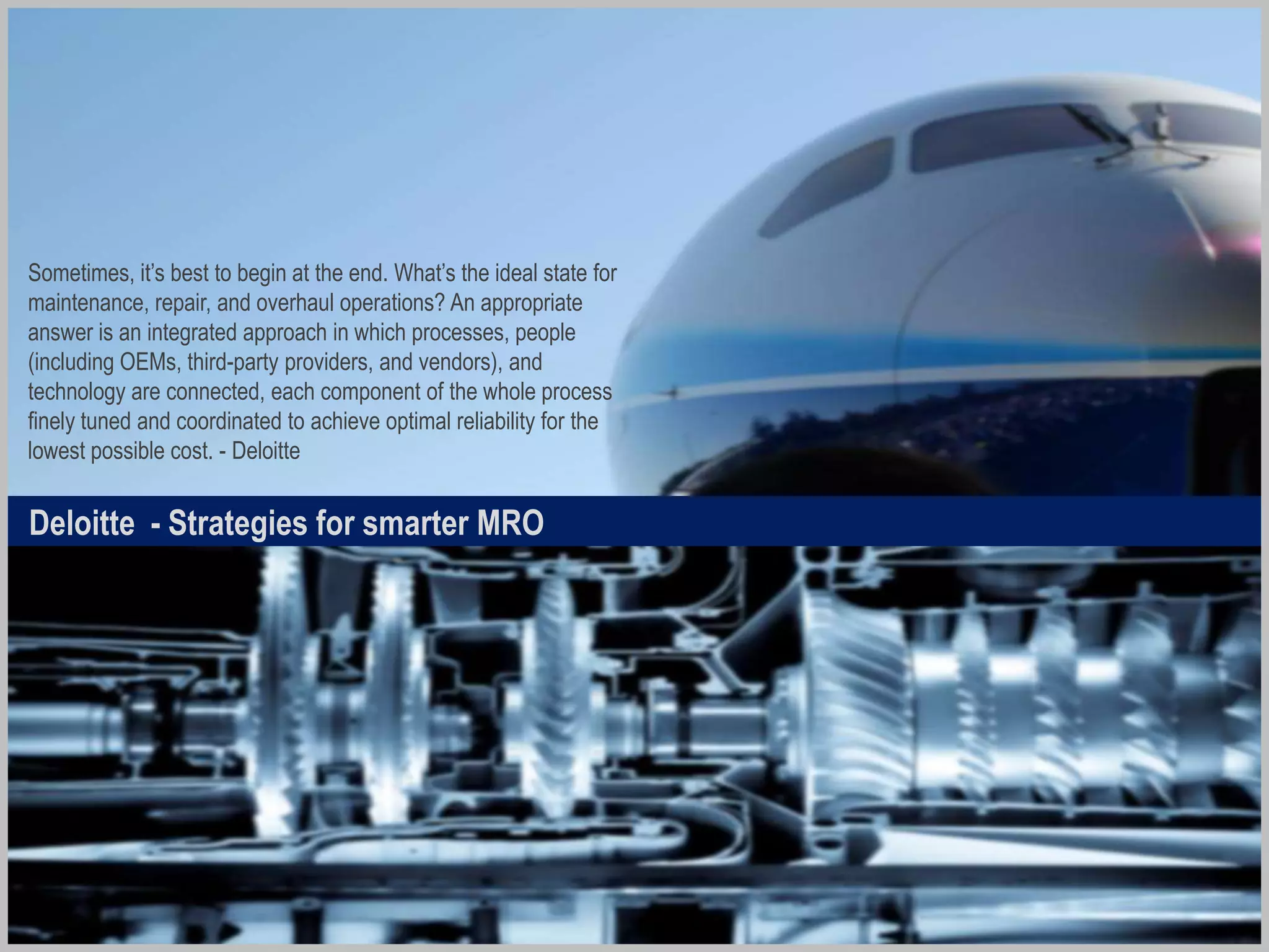 Turn Around
Time
R&OH Cost
Safety &
Reliability
In Repair
Providing cost protection and budget predictability to aircraft operators
Allowing operators to focus on their Core business activity
Rotable Inventory Repair Loop Cost Parameters
Bundled Service
Providers
 