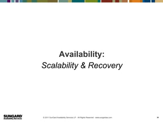 Availability:
Scalability & Recovery




© 2011 SunGard Availability Services LP. - All Rights Reserved - www.sungardas.com   20
 