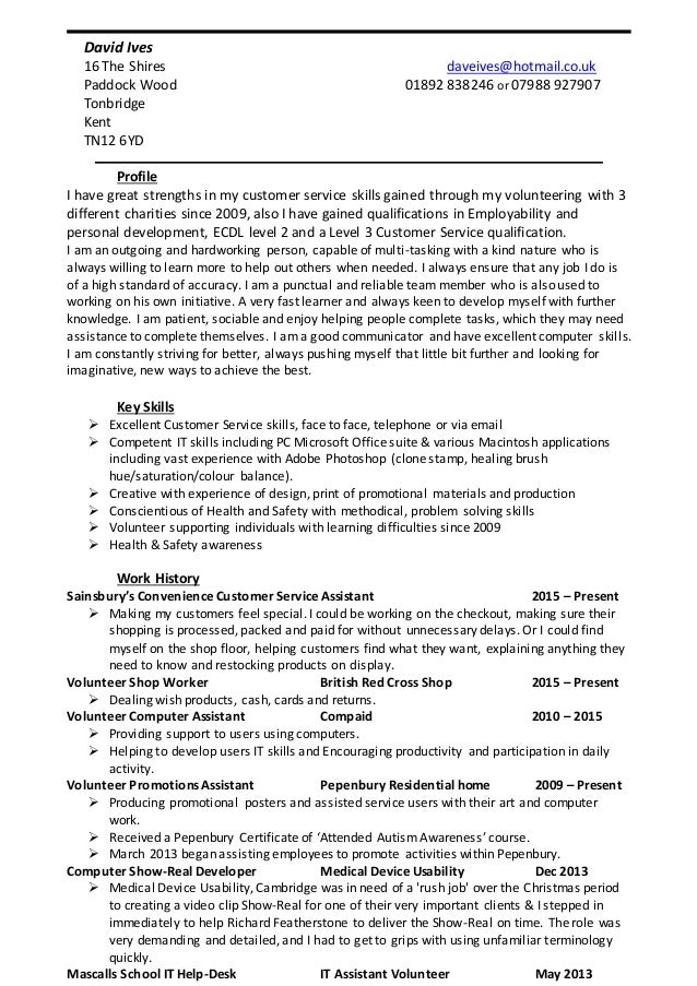 03 07 15 david ives Sainsbury’s Convenience Customer Service Assistant