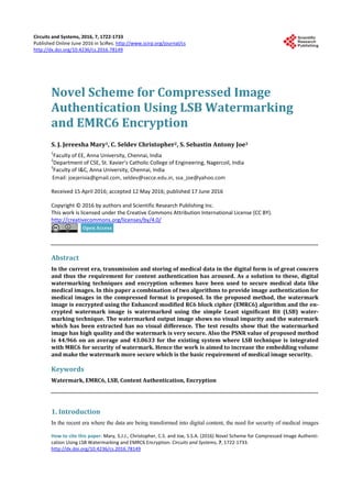 NOVEL SCHEME FOR COMPRESSED IMAGE AUTHENTICATION USING LSB WATERMARKING ...