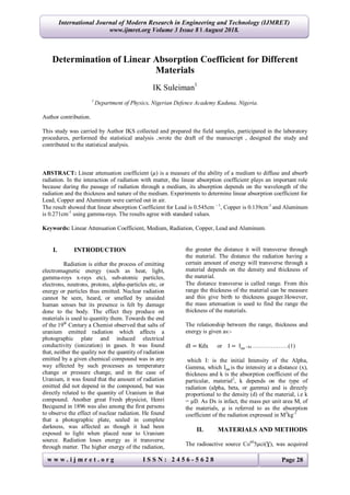 Determination of Linear Absorption Coefficient for Different Materials