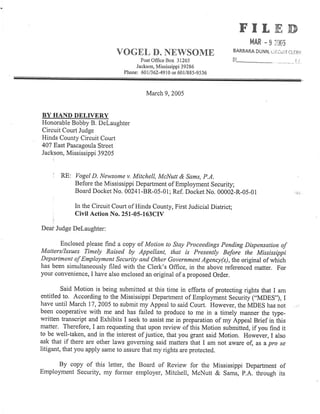 03/09/05 MITCHELL McNUTT & SAMS (Letter to Judge Bobby DeLaughter)