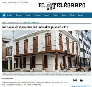 BONOS PATRIMONIALES PARA MANABI LLEGARA EN 2017