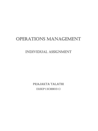 Operations management
Individual Assignment
Prajakta Talathi
(GSEP13CMM031)
 