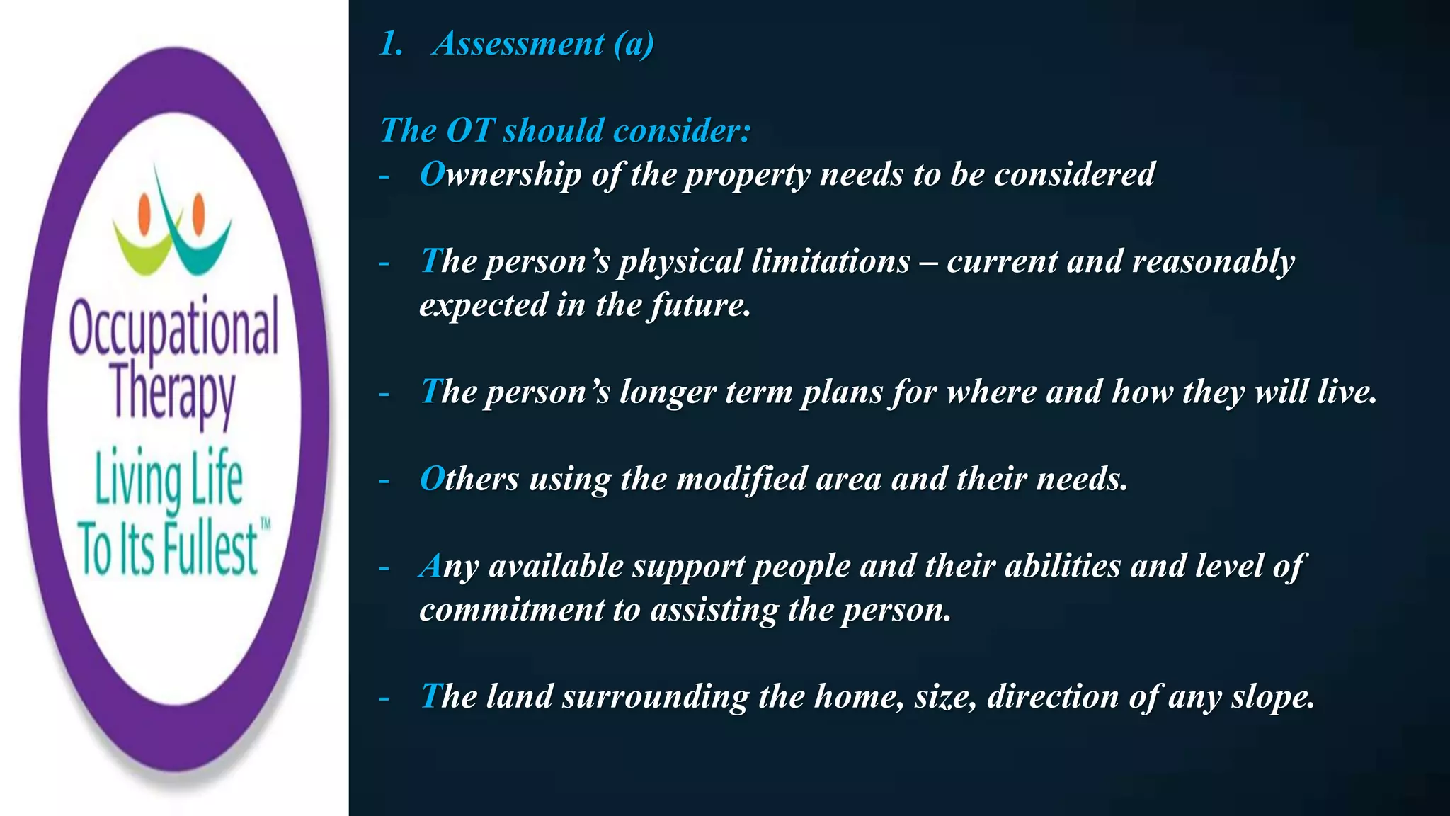 Occupation Modifications Occupational Therapy Home Modifications Guidelines | PPTX