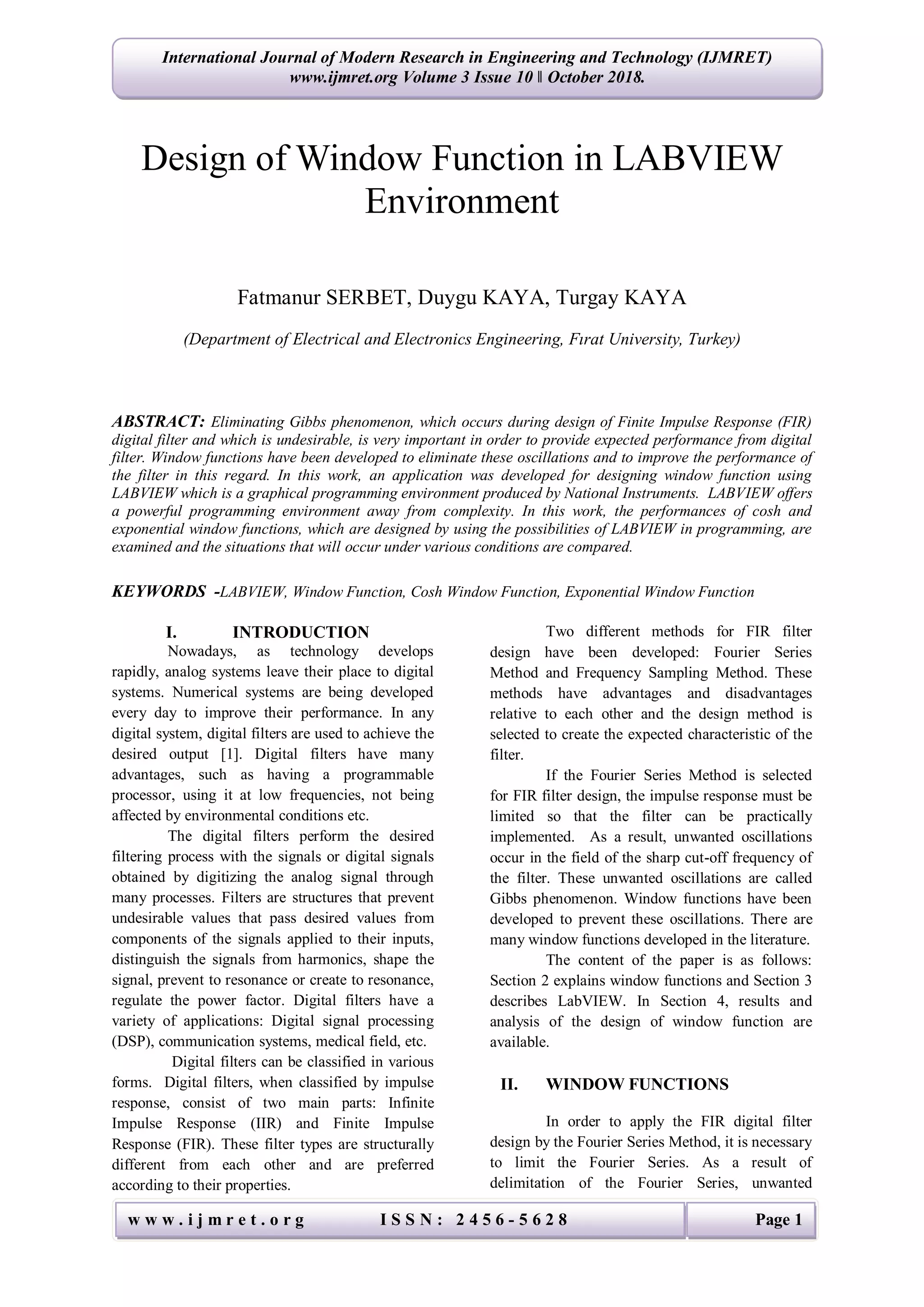 Design of Window Function in LABVIEW Environment | PDF