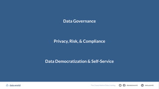 datadotworld data.world
The Cloud-Native Data Catalog
Data Governance
Privacy, Risk, & Compliance
Data Democratization & Self-Service
 