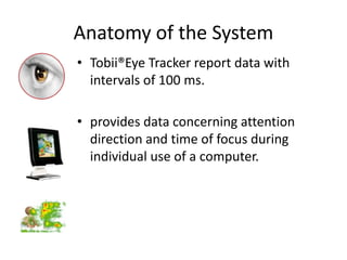 Anatomy of theSystemWireless Emotiv® EPOC Headset(report data with intervals of 125 ms). The output includes 14 sensors or channels  (7 on each brain hemisphere: AF3, F7, F3, FC5, T7, P7, O1, O2, P8, T8, FC6, F4, F8, and AF4) and two values of the acceleration of the head when leaning (gyrox and gyroy). Also it reports Engagement, Boredom, Excitement , Frustration, Meditation.Javier Gonzalez-Sanchez | Maria-Elena Chavez-Echeagaray