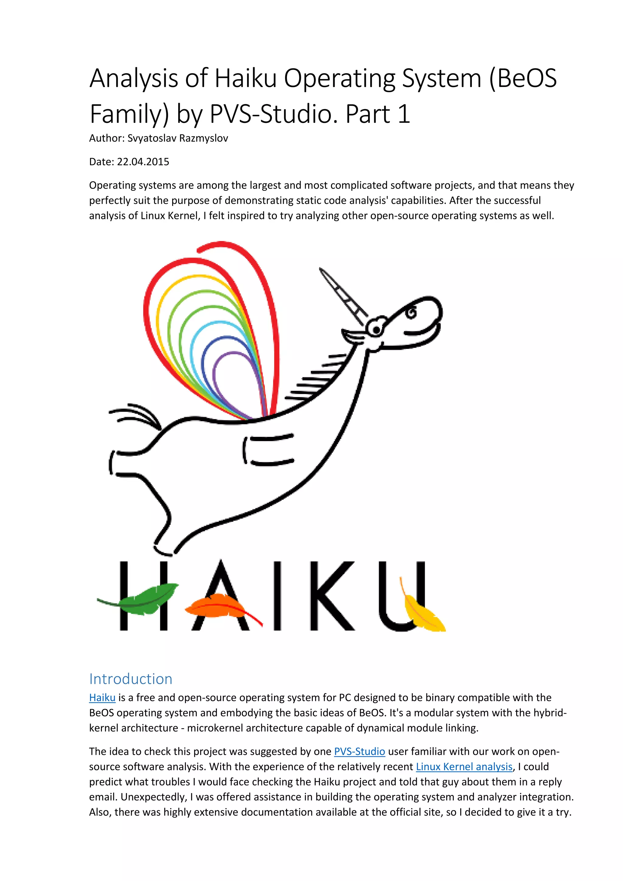 Analysis of Haiku Operating System (BeOS Family) by PVS-Studio. Part 1 ...