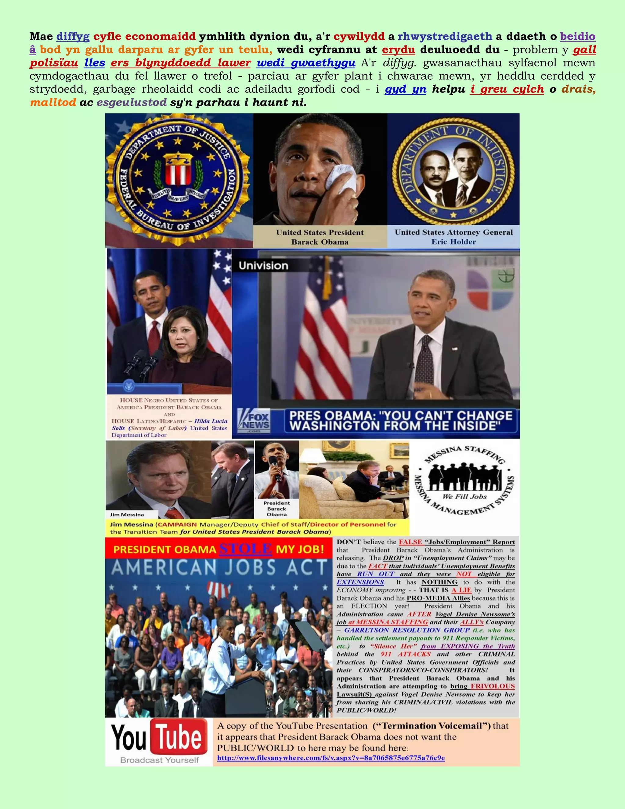 Mae diffyg cyfle economaidd ymhlith dynion du, a'r cywilydd a rhwystredigaeth a ddaeth o beidio
â bod yn gallu darparu ar gyfer un teulu, wedi cyfrannu at erydu deuluoedd du - problem y gall
polisïau lles ers blynyddoedd lawer wedi gwaethygu A'r diffyg. gwasanaethau sylfaenol mewn
cymdogaethau du fel llawer o trefol - parciau ar gyfer plant i chwarae mewn, yr heddlu cerdded y
strydoedd, garbage rheolaidd codi ac adeiladu gorfodi cod - i gyd yn helpu i greu cylch o drais,
malltod ac esgeulustod sy'n parhau i haunt ni.
 