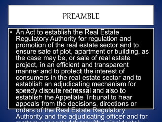 REAL ESTATE(REGULATION AND DEVELOPMENT)ACT,2016 | PPT