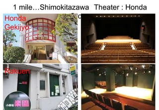 1 mile…Shimokitazawa Theater : Honda
GroupHonda
Gekijyo
Rakuen
 