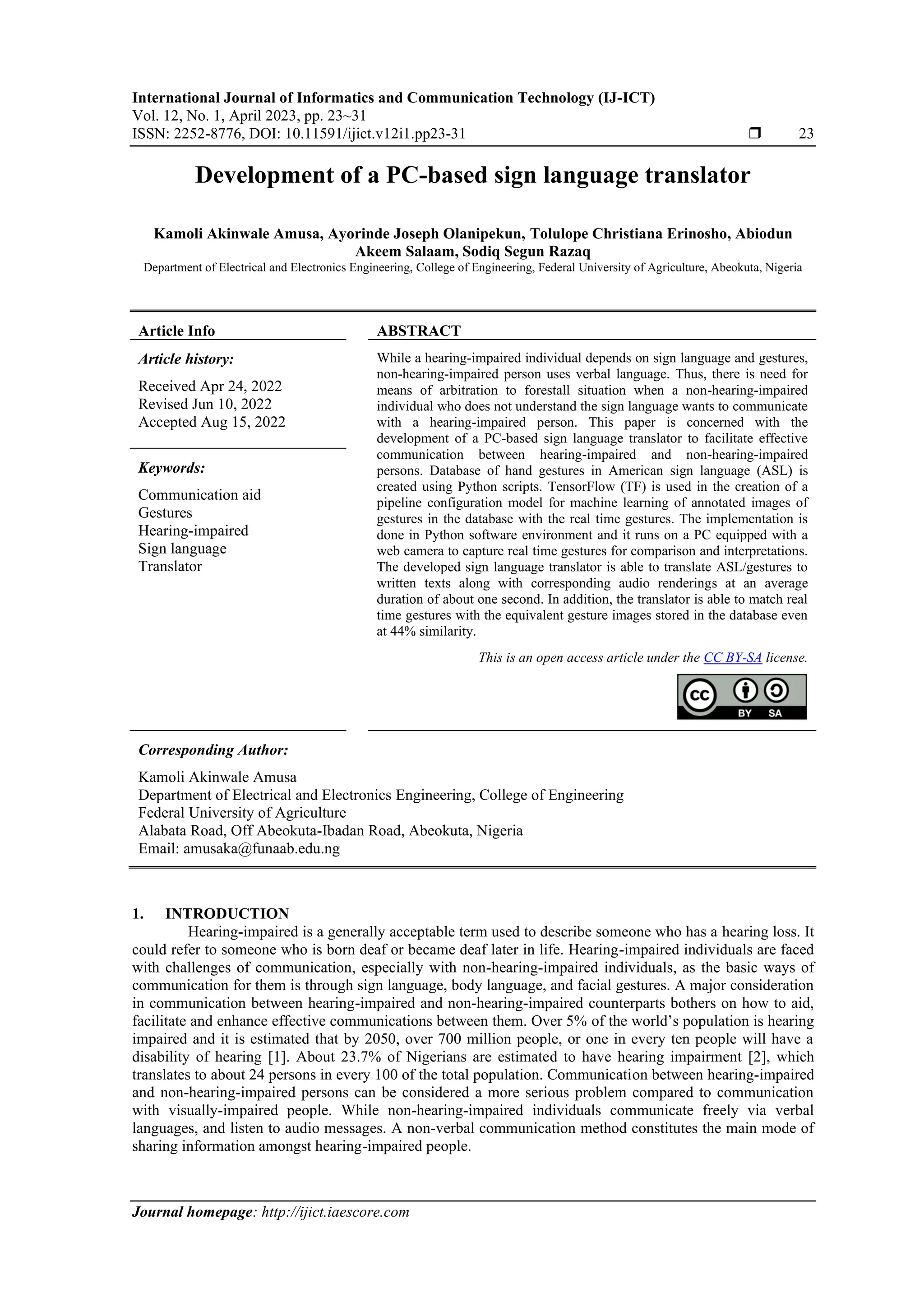 Development of a PC-based sign language translator | PDF